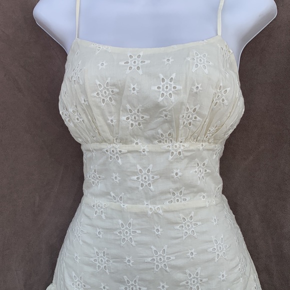 Revolve Lovers + Friends Cream Eyelet Embroidered Back Tie Spaghetti Strap Dress - Picture 4 of 16